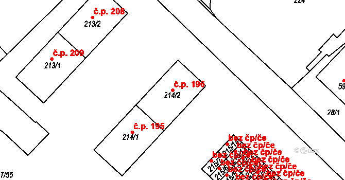 Horní Počaply 196 na parcele st. 214/2 v KÚ Horní Počaply, Katastrální mapa