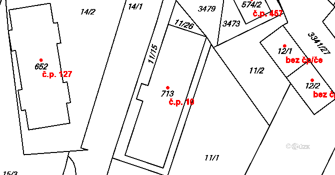 Mšeno 10 na parcele st. 713 v KÚ Mšeno, Katastrální mapa