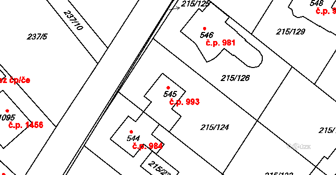 Rudná 993 na parcele st. 545 v KÚ Hořelice, Katastrální mapa