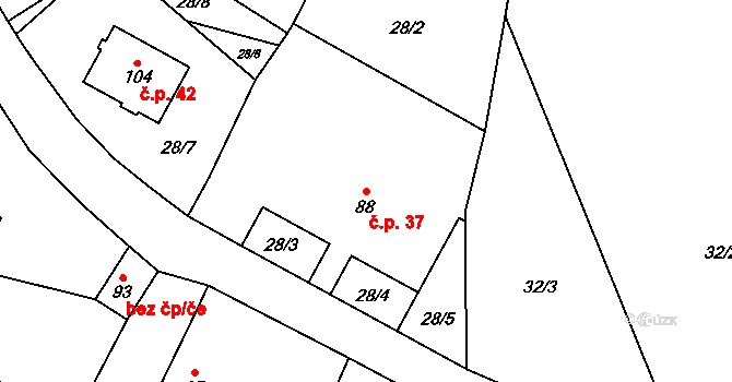 Řevnov 37, Chotoviny na parcele st. 88 v KÚ Řevnov, Katastrální mapa