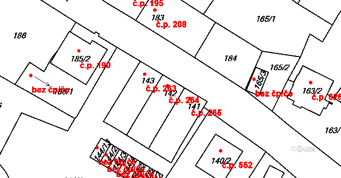 Veselí nad Lužnicí I 264, Veselí nad Lužnicí na parcele st. 142 v KÚ Veselí nad Lužnicí, Katastrální mapa