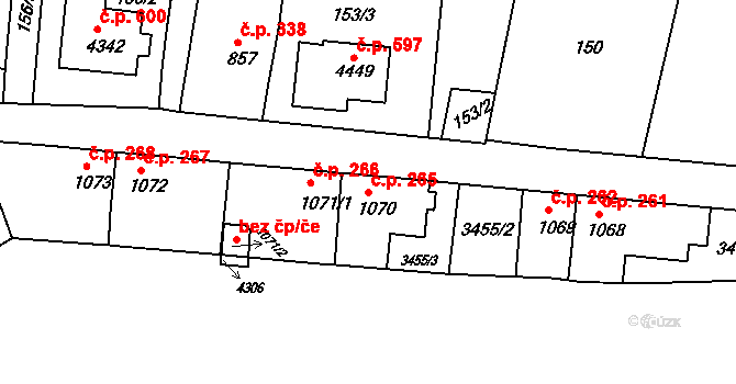 Bezděkovské Předměstí 265, Domažlice na parcele st. 1070 v KÚ Domažlice, Katastrální mapa