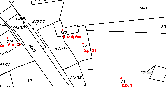 Němčovice 21 na parcele st. 12 v KÚ Němčovice, Katastrální mapa