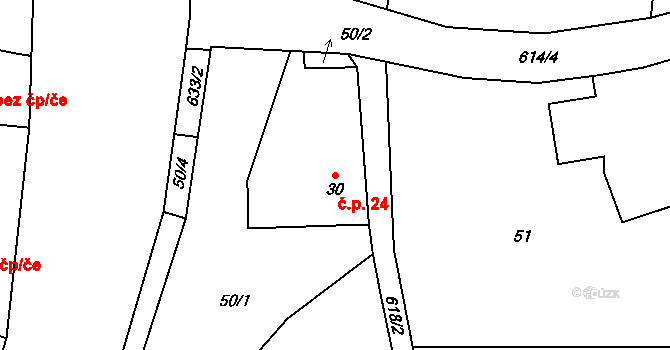 Heřmanice 24 na parcele st. 30 v KÚ Heřmanice nad Labem, Katastrální mapa