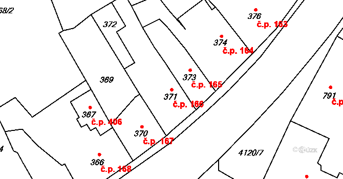 Jakubské Předměstí 166, Jaroměř na parcele st. 371 v KÚ Jaroměř, Katastrální mapa