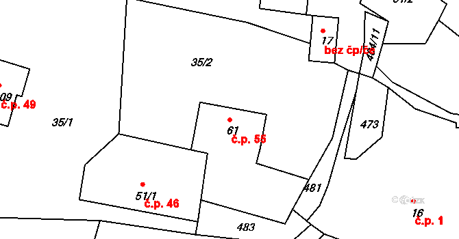 Jizbice 55, Náchod na parcele st. 61 v KÚ Jizbice u Náchoda, Katastrální mapa