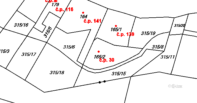 Velký Dřevíč 30, Hronov na parcele st. 165/2 v KÚ Velký Dřevíč, Katastrální mapa