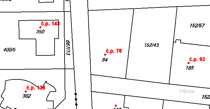 Ráby 76 na parcele st. 84 v KÚ Ráby, Katastrální mapa