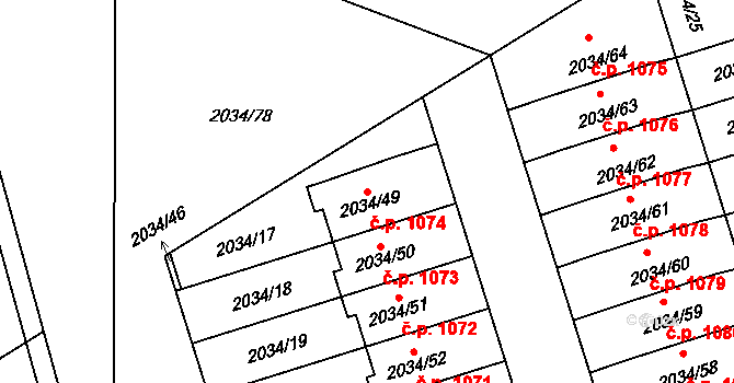 Holice 1074 na parcele st. 2034/49 v KÚ Holice v Čechách, Katastrální mapa