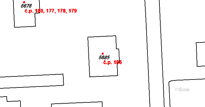 Polabiny 185, Pardubice na parcele st. 5685 v KÚ Pardubice, Katastrální mapa