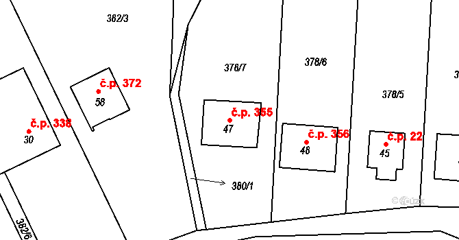 Doubravice nad Svitavou 355 na parcele st. 47 v KÚ Klemov, Katastrální mapa