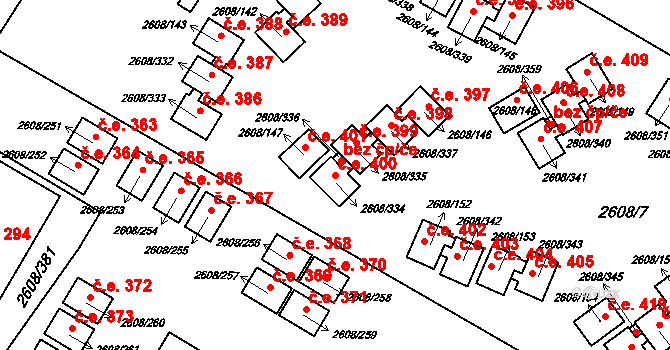 Staré Splavy 400, Doksy na parcele st. 2608/334 v KÚ Doksy u Máchova jezera, Katastrální mapa