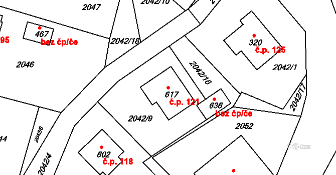 Štíty 121 na parcele st. 617 v KÚ Štíty-město, Katastrální mapa