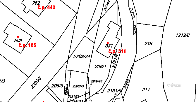 Lichnov 311 na parcele st. 331 v KÚ Lichnov u Nového Jičína, Katastrální mapa