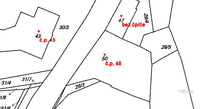 Hrbov 45, Lhenice na parcele st. 50 v KÚ Hrbov u Lhenic, Katastrální mapa