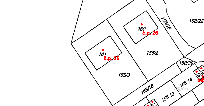 Skoronice 25, Bujanov na parcele st. 161 v KÚ Zdíky, Katastrální mapa