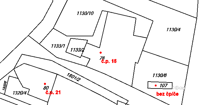 Dobechov 15, Kaplice na parcele st. 78 v KÚ Mostky, Katastrální mapa