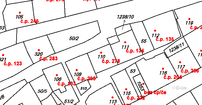 Vlachovo Březí 278 na parcele st. 110 v KÚ Vlachovo Březí, Katastrální mapa