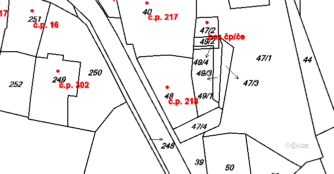 Kamenice nad Lipou 218 na parcele st. 48 v KÚ Kamenice nad Lipou, Katastrální mapa