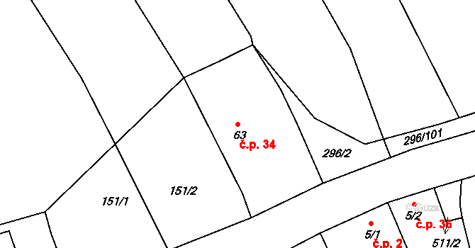 Kloušov 34, Merklín na parcele st. 63 v KÚ Kloušov, Katastrální mapa