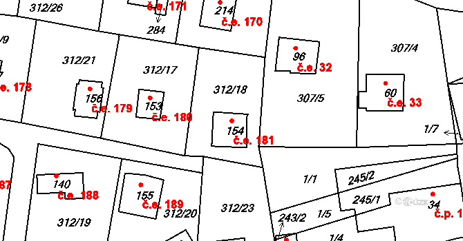 Hracholusky 181, Úlice na parcele st. 154 v KÚ Hracholusky nade Mží, Katastrální mapa