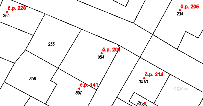 Senec 206, Zruč-Senec na parcele st. 354 v KÚ Senec u Plzně, Katastrální mapa
