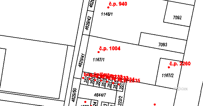 Žatec 1004 na parcele st. 1167/1 v KÚ Žatec, Katastrální mapa