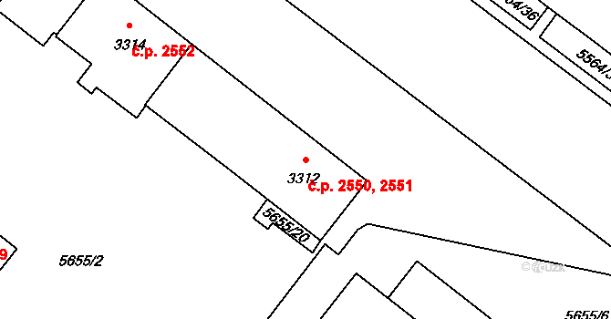 Žatec 2550,2551 na parcele st. 3312 v KÚ Žatec, Katastrální mapa