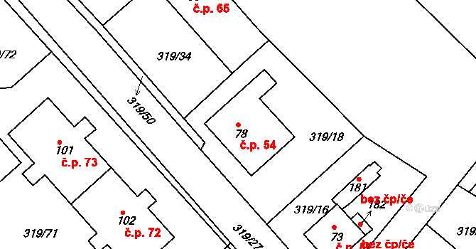 Dubice 54, Řehlovice na parcele st. 78 v KÚ Dubice nad Labem, Katastrální mapa