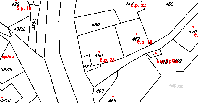 Povrly 23 na parcele st. 460 v KÚ Povrly, Katastrální mapa