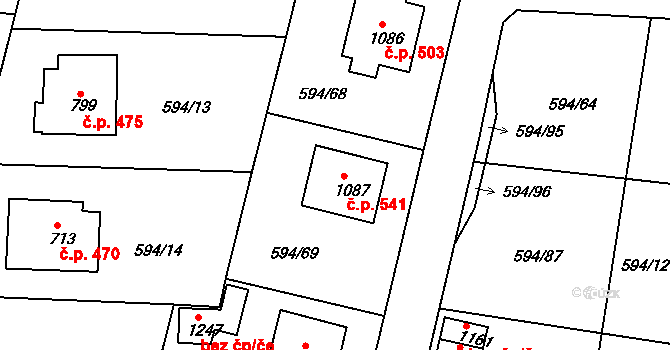 Nepomuk 541 na parcele st. 1087 v KÚ Nepomuk, Katastrální mapa