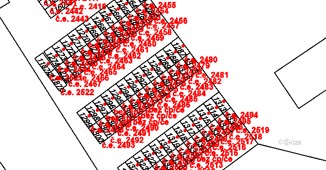 Trmice 2485 na parcele st. 1308 v KÚ Trmice, Katastrální mapa