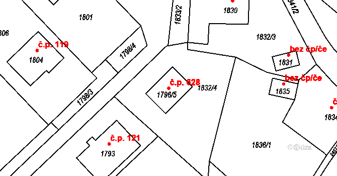 Česká Ves 628 na parcele st. 1796/5 v KÚ Česká Ves, Katastrální mapa