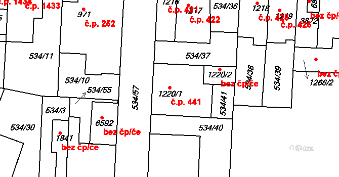 Havlíčkův Brod 441 na parcele st. 1220/1 v KÚ Havlíčkův Brod, Katastrální mapa
