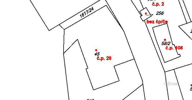 Bolehošť 29 na parcele st. 45 v KÚ Bolehošť, Katastrální mapa