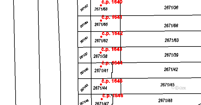 Pohořelice 1643 na parcele st. 2671/38 v KÚ Pohořelice nad Jihlavou, Katastrální mapa