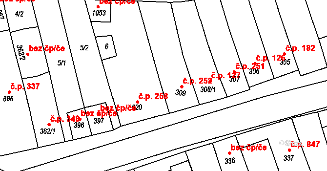 Rakvice 252 na parcele st. 309 v KÚ Rakvice, Katastrální mapa
