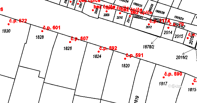 Velké Pavlovice 592 na parcele st. 1824 v KÚ Velké Pavlovice, Katastrální mapa