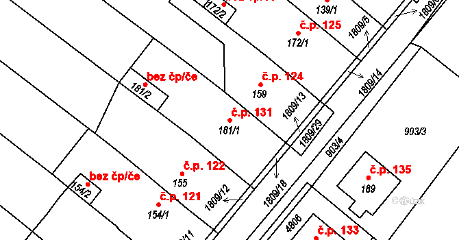 Dobrotice 131, Holešov na parcele st. 181/1 v KÚ Dobrotice, Katastrální mapa