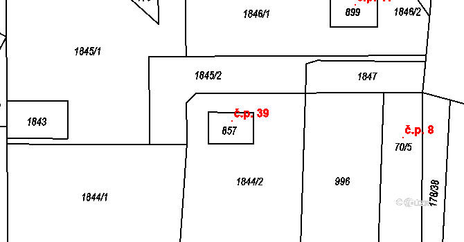 Lhotka 39, Svinaře na parcele st. 857 v KÚ Svinaře, Katastrální mapa