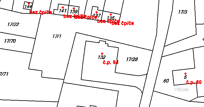 Uherčice 94 na parcele st. 132 v KÚ Uherčice u Znojma, Katastrální mapa