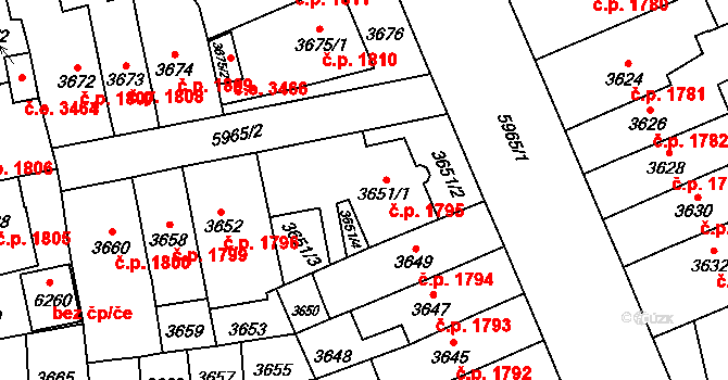 Jihlava 1795 na parcele st. 3651/1 v KÚ Jihlava, Katastrální mapa