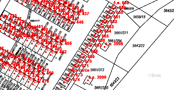 Jihlava 666 na parcele st. 5661/11 v KÚ Jihlava, Katastrální mapa