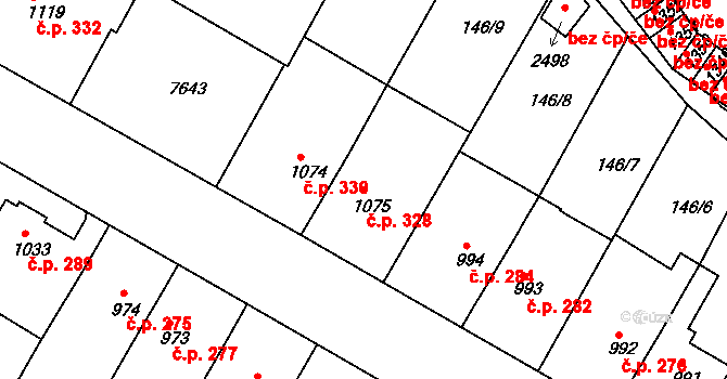 Telč-Štěpnice 328, Telč na parcele st. 1075 v KÚ Telč, Katastrální mapa