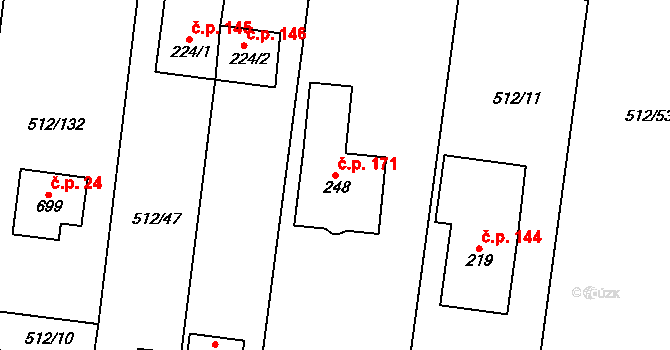 Bašť 171 na parcele st. 248 v KÚ Bašť, Katastrální mapa