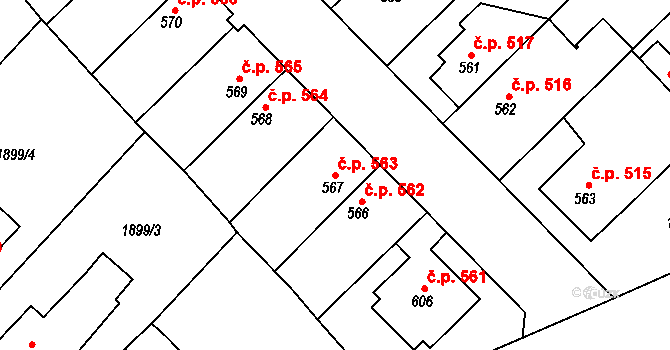 Tišnov 563 na parcele st. 567 v KÚ Tišnov, Katastrální mapa