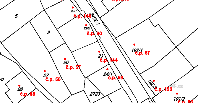 Uhřice 144 na parcele st. 23 v KÚ Uhřice u Kyjova, Katastrální mapa