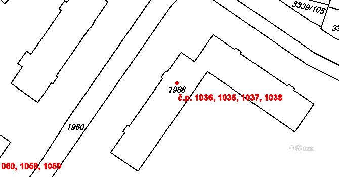 Dubňany 1035,1036,1037,1038 na parcele st. 1966 v KÚ Dubňany, Katastrální mapa