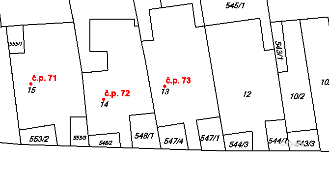 Horní Povelice 73, Liptaň na parcele st. 13 v KÚ Horní Povelice, Katastrální mapa