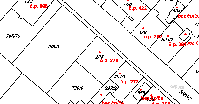 Cerhenice 274 na parcele st. 298 v KÚ Cerhenice, Katastrální mapa